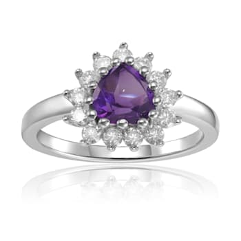 Heart Shape Amethyst with White Topaz Accents Sterling Silver Ring, 1.01ctw