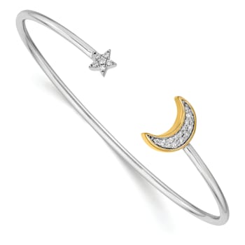 14k Two-tone Gold with Rhodium over 14k Yellow Gold Moon with Star
Diamond Cuff Bangle