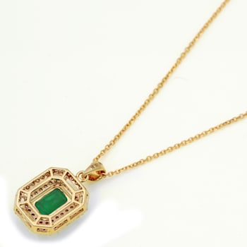 1.79 Ctw Emerald with 0.40 Ctw Diamond Pendant with Chain in 14K YG