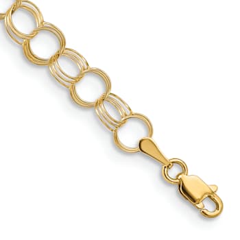 14k Yellow Gold 6mm Solid Triple Link Charm Bracelet