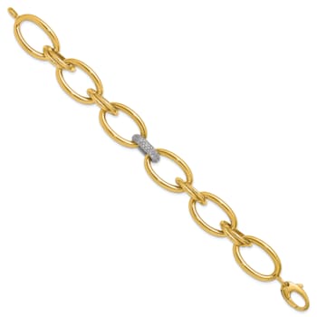 14K Yellow Gold with White Rhodium Diamond Oval 7.5-inch Bracelet 0.51ctw
