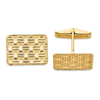 14k Yellow Gold Men's Basketweave Textured Cuff Links