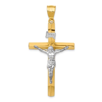 14K Two-tone Gold  Textured INRI Crucifix Pendant