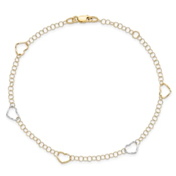14K Two-tone Polished Heart with 1-inch Extension Anklet