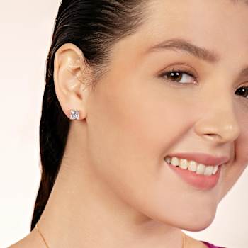 White Cubic Zirconia 14k Yellow Gold Studs With Velvet Gift Box 4.00ctw