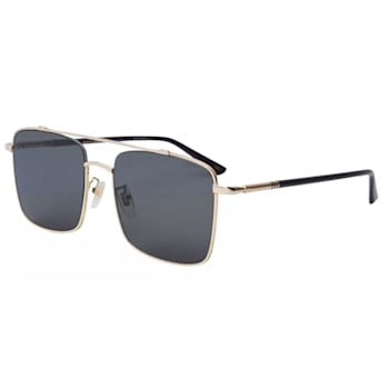 Gucci Gold Tone and Black Frame / Gray Lens Square Sunglasses