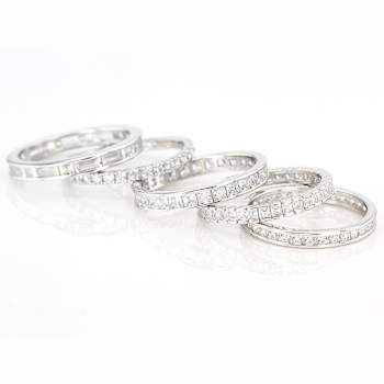 CZ Eternity Band Ring Set of 5 in Rhodium Over Sterling Silver