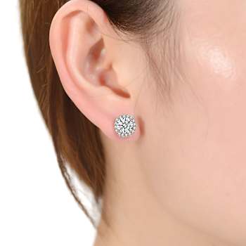 CZ Halo Stud Earrings In 18K Rose Gold Over Brass