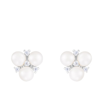 5-6mm White Cultured Freshwater Pearl and Cubic Zirconia Rhodium Over
Sterling Silver Earrings