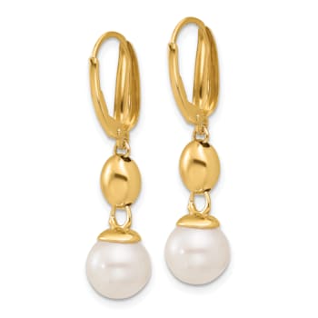 14K Yellow Gold Freshwater Cultured Pearl and Bead Leverback Dangle Earrings