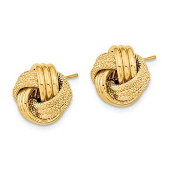14k Yellow Gold Polished and Textured Triple Love Knot Stud Earrings