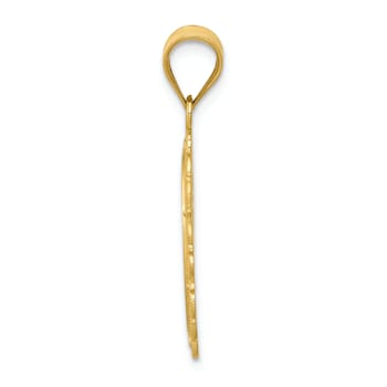 14k Yellow Gold Solid Satin, Polished and Textured Taurus Zodiac Oval Pendant