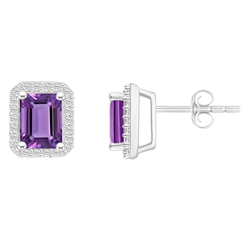 7x5mm Emerald Cut Amethyst And Created White Sapphire 10k White Gold
Halo Stud Earrings