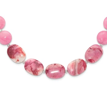 Sterling Silver Pink Agate, Pink Jadeite, Rose Quartz, Crystal Necklace