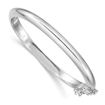 Rhodium Over Sterling Silver Polished 4mm with Safety Hinged Children's Bangle