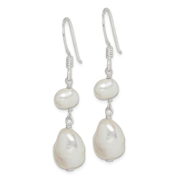 Sterling Silver Polished White Freshwater Cultured Pearl Dangle Earrings
