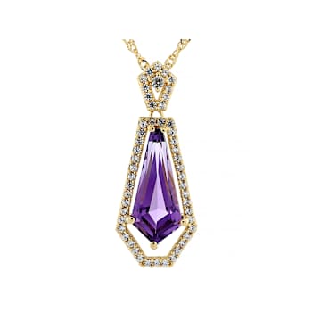 Amethyst And White Zircon Pendant Necklace In 18K Gold Over Sterling
Silver 3.79ctw