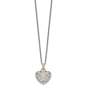 Sterling Silver Antiqued with 14K Accent Diamond Vintage Necklace