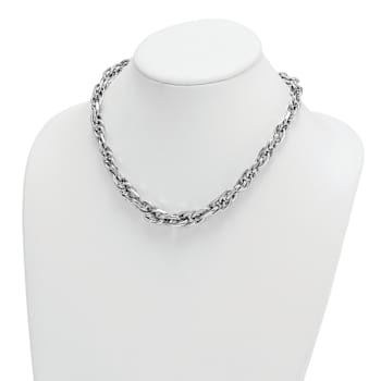 Rhodium Over Sterling Silver Polished Graduated Link Necklace
