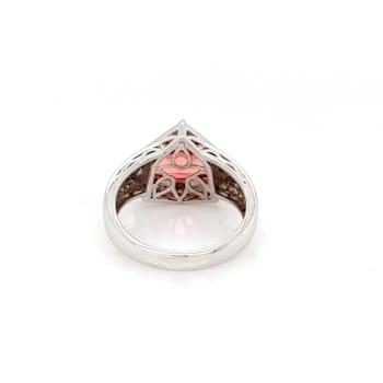 2.98 Cts Rhodochrosite and 0.54 Cts White Diamond Ring in 14K WG
