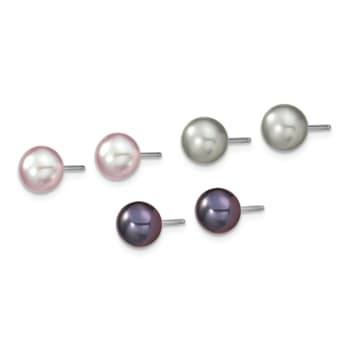 Rhodium Over Sterling Silver Multi-color Freshwater Pearl
Necklace/Bracelet/Earring Set