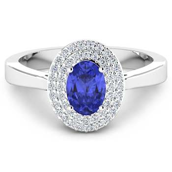 0.91ctw Violet Tanzanite and Diamond 14K White Gold Halo Ring