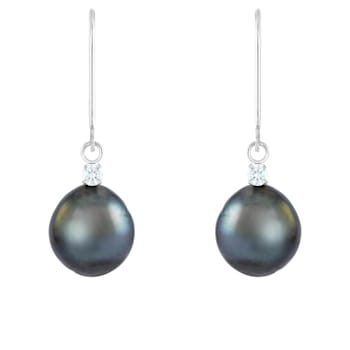 14k white gold leverback earrings with .10CT DTW and 8-9mm Tahitian pearls
