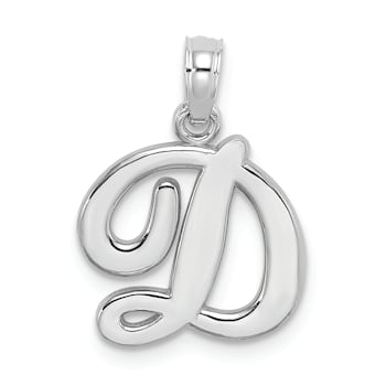 Rhodium Over 14k White Gold Polished Script Letter D Initial Pendant