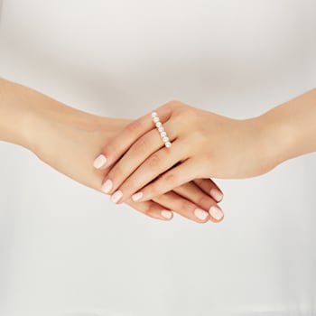 4.5-5mm Round White Freshwater Pearl 14K Yellow Gold Bar Design Ring