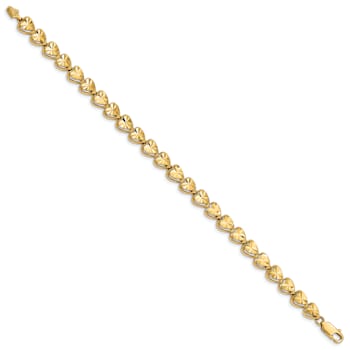 14k Yellow Gold Diamond-Cut Heart Link Bracelet