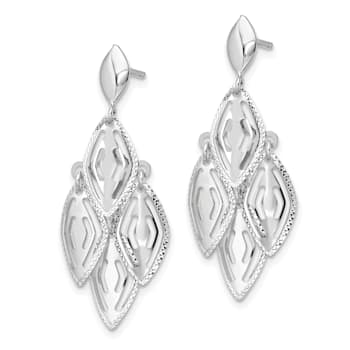 14K White Gold Polished Diamond-cut Post Dangle Chandelier Earrings