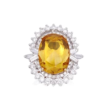 9.21 Ctw Yellow Sapphire and 2.50 Ctw Diamond Ring in 18K WG