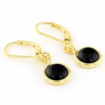 Black Jadeite Dangle Earrings In 18K Gold Over Sterling Silver 7mm