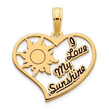 14k Yellow Gold I Love My Sunshine in Heart Pendant with Black Epoxy