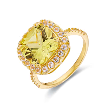 Lab Created Yellow Sapphire with White Topaz Accents 18K Yellow Gold
Over Sterling Silver Halo Ring