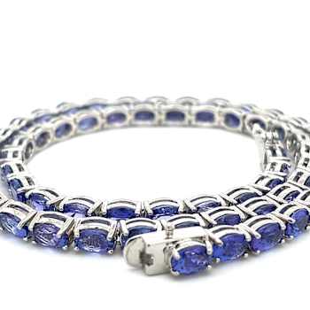 Oval Tanzanite Rhodium Over Sterling Silver Necklace, 47.78 ctw