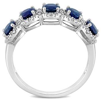 Blue Sapphire and Diamond 14K White Gold Ring 1.95ctw