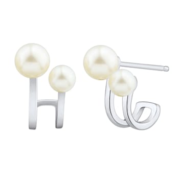 4-4.5mm and 6-6.5mm Round White Freshwater Pearl Sterling Silver Earrings