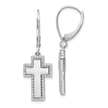 Rhodium Over 14k White Gold Diamond Fancy Cross Dangle Earrings