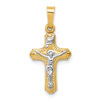 14k Yellow Gold and 14k White Gold Brushed/Textured INRI Crucifix Pendant