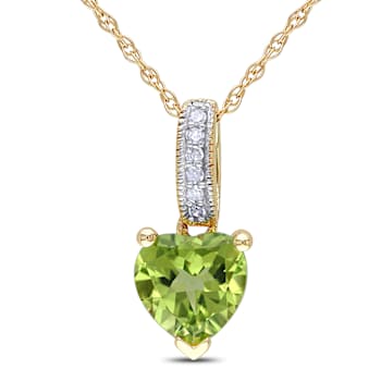 Peridot & Diamond 10K Yellow Gold Pendant With Chain 0.86ctw