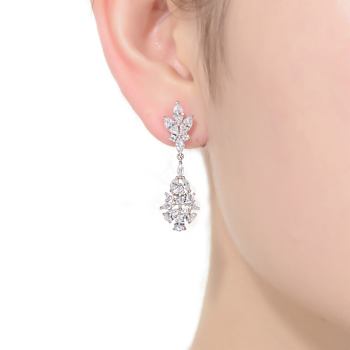 CZ Cluster Drop Earrings In Sterling Silver