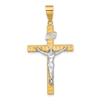 14k Two-tone Gold  Polished and Diamond-Cut Crucifix Pendant
