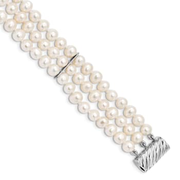 Rhodium Over Sterling Silver 6-7mm White Freshwater Cultured Pearl 3
Strand Bracelet