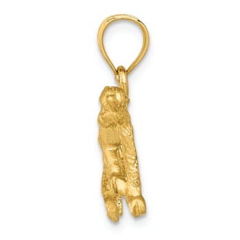 14k Yellow Gold Diamond-Cut and Satin Monkey Pendant