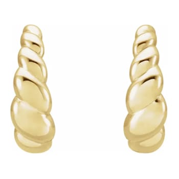 14K Yellow Gold Rope Design J-Hoop Earrings