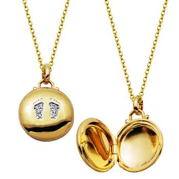 White Cubic Zirconia 18k Yellow Gold Over Brass Foot Print Locket
Pendant With Chain 0.08ctw