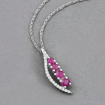 Natural Ruby And Diamond Necklace 14K White Gold Pendant with Chain Gift
For Women