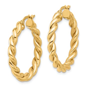 14k Yellow Gold Polished 1 1/16" Twisted Hoop Earrings