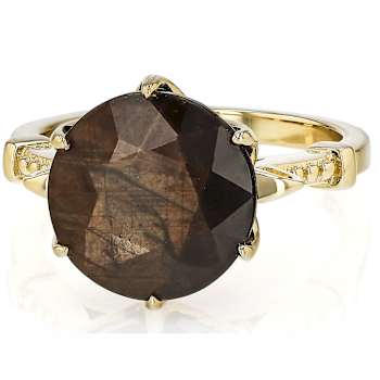 Golden Sheen Sapphire Round Solitaire Ring In 18K Gold Over Sterling
Silver 8.03ct